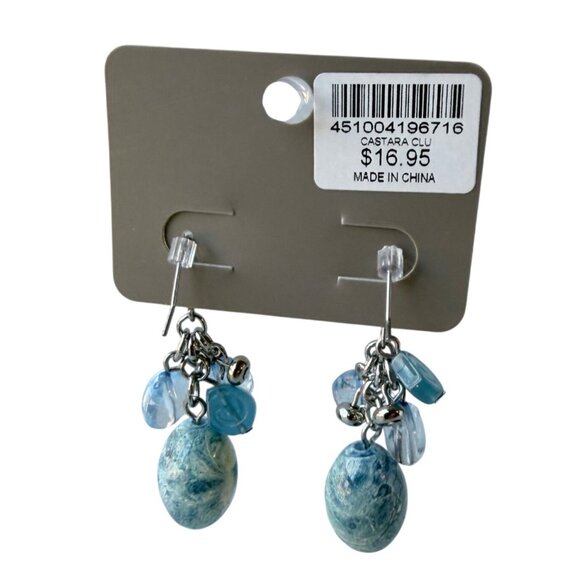 Vintage Chico’s Y2K Dangle Earrings Blue Beads Silver Tone Cluster Ocean Beachy - Picture 3 of 9